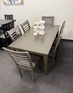 Gray Dining Table Set With 6 Chairs
