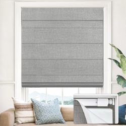 UNISHADES No Drill Cordless Roman Shades, 34×60 in, Grey 0011