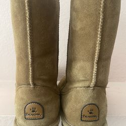 BEARPAW Tan Suede Faux Fur Lined Mid-Calf Snow Boots for Women Size 8