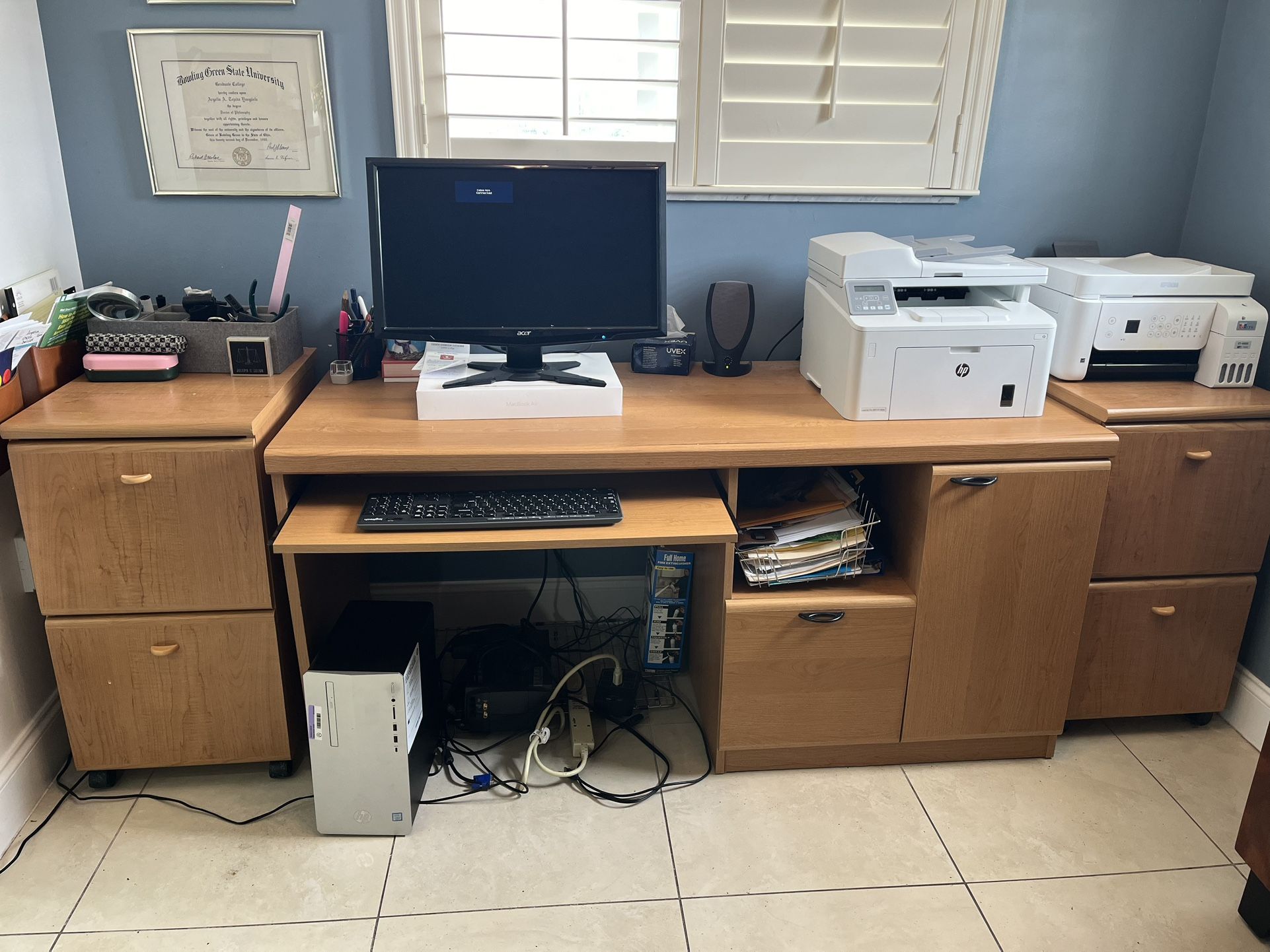 Computer Desk With Keyboard Setting, File Drawer And PC Cabinet
