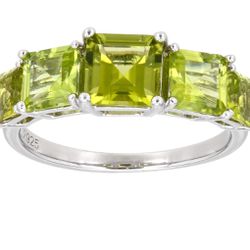 Green Peridot Rhodium Over Sterling Silver Ring 2.70ctw
