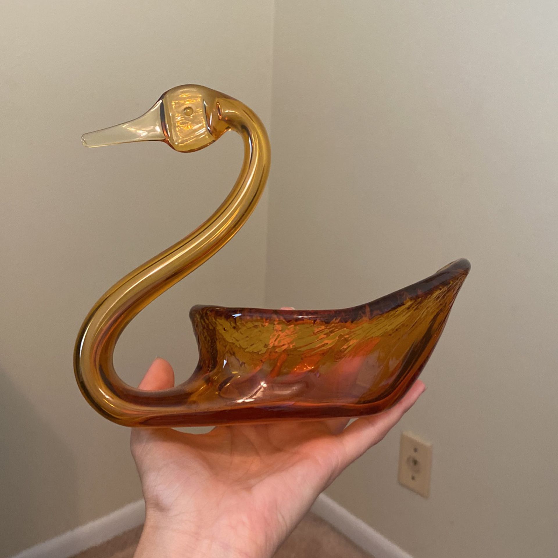 Vintage Amber Glass Swan Candy Dish 