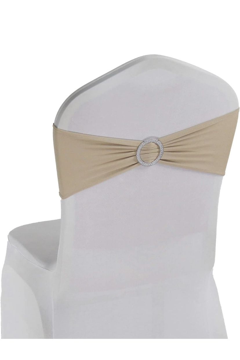 50 Pcs Beige Spandex Chair Bands Sashes Wedding Banquet Party Events Decorations