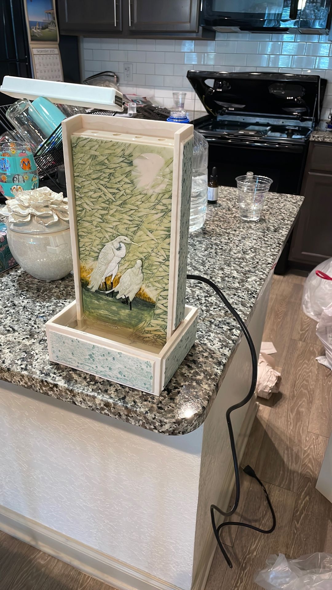 Gentle Sound Water Fountain With Herons/ Egrets ?