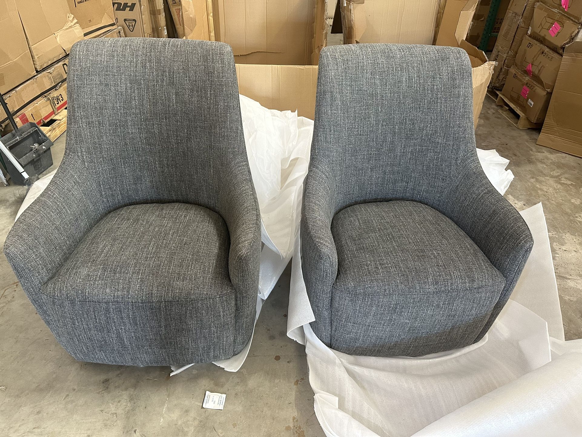 Pair Of Rivet Contemporary High-Back Upholstered Swivel Accent Chair, 31.1"W, Dark Grey