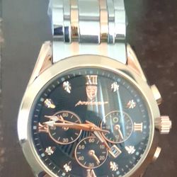 Poehlager Men's Chronograph Blue Dial Gold Case Silver & Gold Metal Band