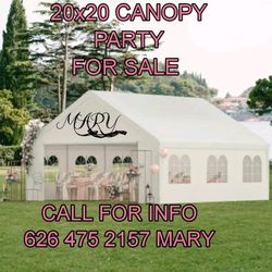 20x20ft Heavy-Duty White Metal Frame Outdoor Party Tent with Removable Sidewalls & Windows - Large Event Canopy with PE FabricRoof, Sturdy for Wedding