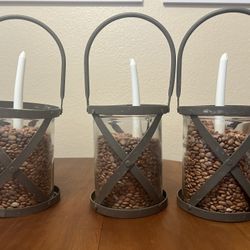 GLASS AND STEEL HURRICANE LAMPS