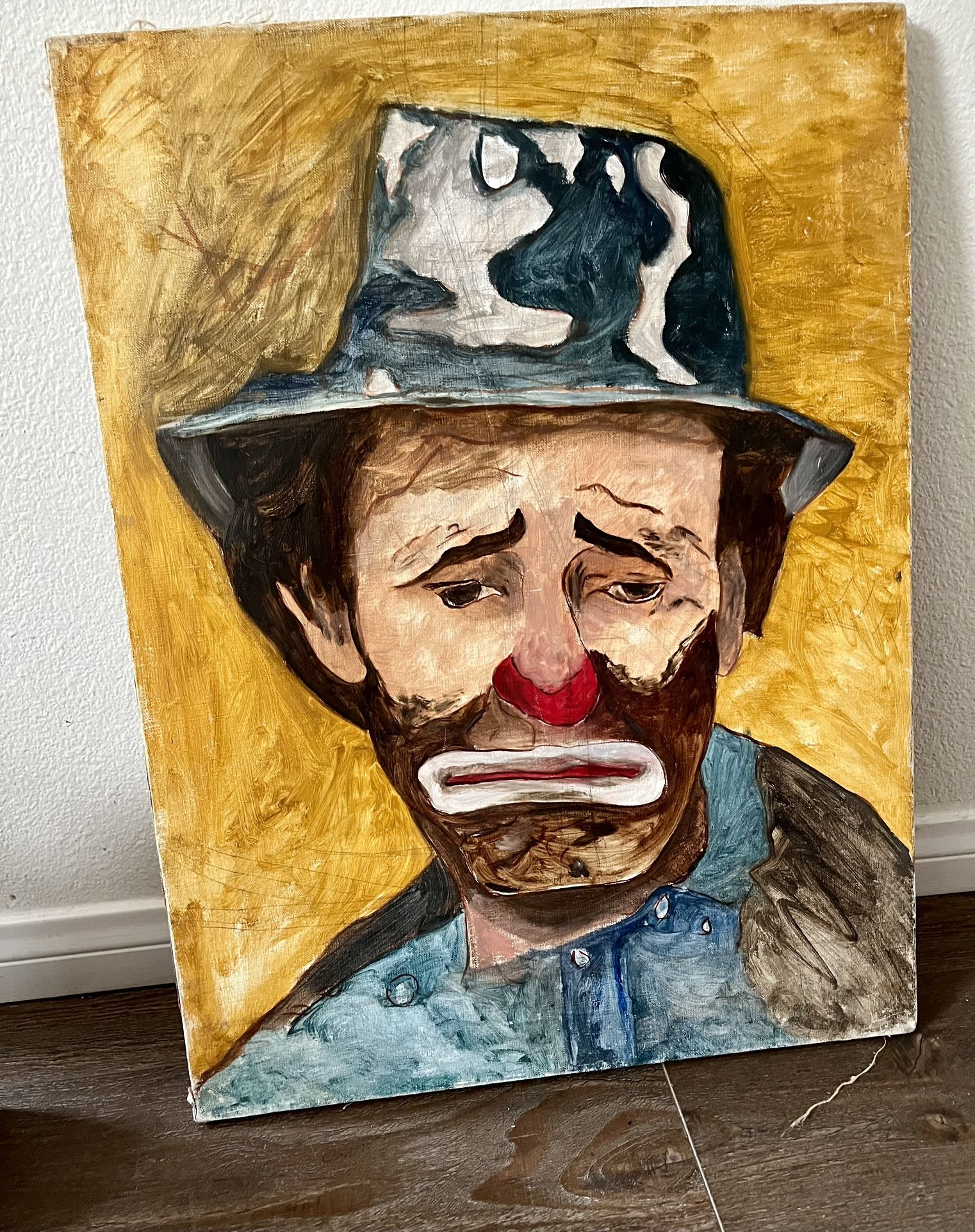 Original Painting Sad Clown Art 18/24 Inches