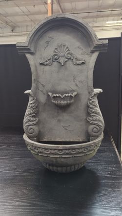 Grey Ornate Wall Water Fountain with Shell Basin