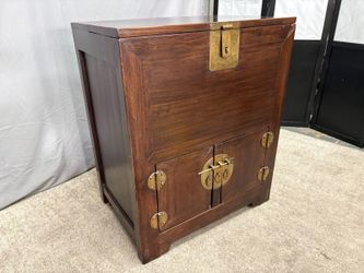 Antique Chinese Solid Wood & Brass Bar Cabinet