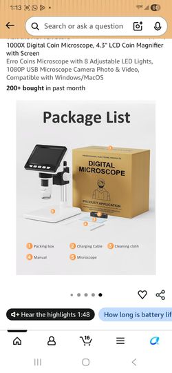 1000X Digital Coin Microscope, 4.3" LCD Coin Magnifier with Screen
Erro Coins Microscope with 8 Adjustable LED Lights, 1080P USB Microscope Camera Pho