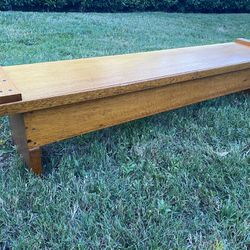 Vintage Long Rustic Wooden Bench with Hinged Top Storage, Handcrafted 