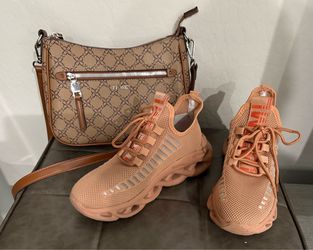 Nine Stylish West Crossbody Bag and Peach Athletic Shoes size 8