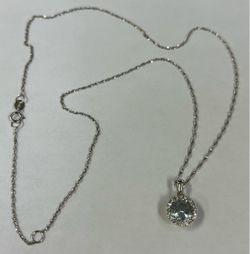 14K While Gold Tiny Chain with Aquamarine Diamonds Charm - 18” - 1.7gr