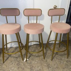 Pink Velvet Bar Stools 36”