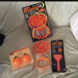 Halloween Lot - Pumpkin and Bat Cookie Cutters, Hallmark Salt & Pepper Shakers, Pumpkin Scooper (New) 