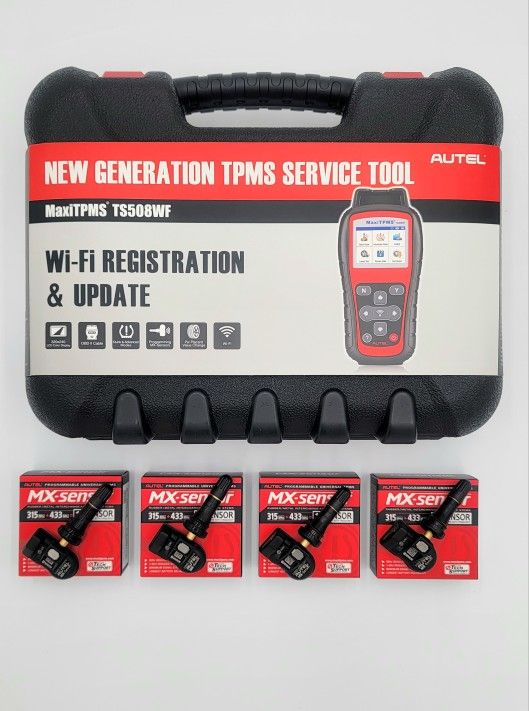 Set Of 4 Rubber Sensors And Autel TS508WF TPMS Diagnostic Tool With Free Updates