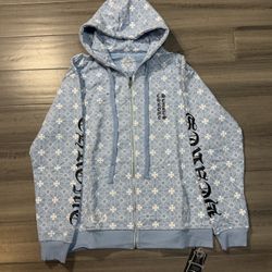 Chromehearts Light Blue Zipup Hoodie 
