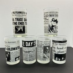 Arizona Republic Newspaper Headline Front Page Glasses Tumblers Set/6 Vintage
