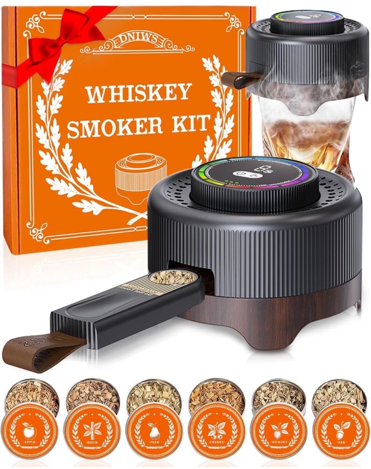 Electric Whiskey Smoker Kit with Adjustable Smoke Control (0–60s), Cocktail Smoker Kit with 6 Wood Chips, No Butane Needed, Old Fashioned Smoker Kit, 