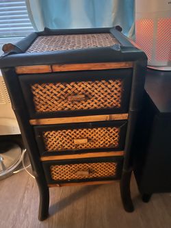 Small Wicker 3 Drawer Side Table