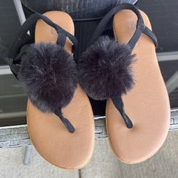 Pom Pom Black Sandals