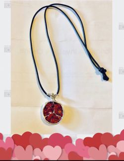 Pomegranate pendant with corals on black cord NEW