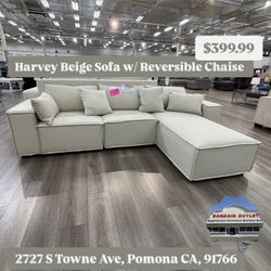 Harvey Beige Sofa W/ Reversible Chaise 