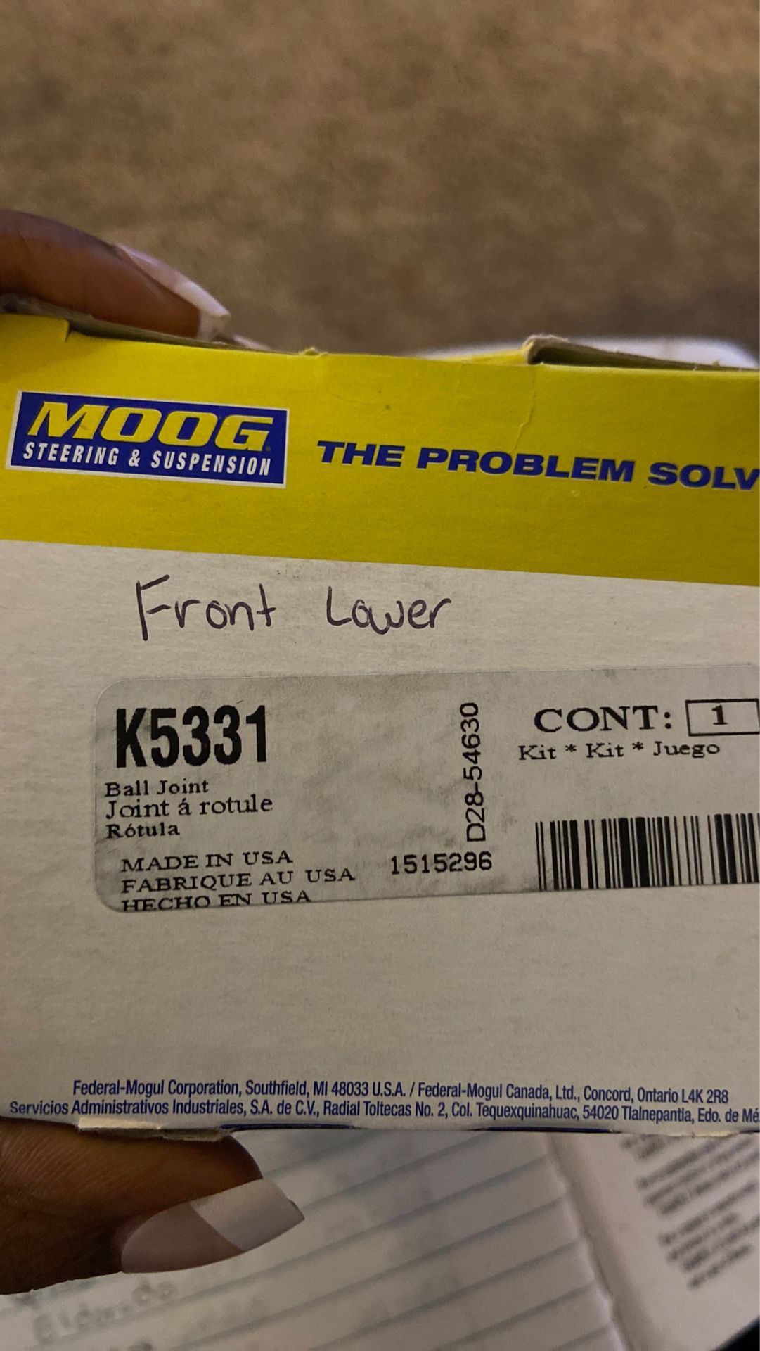 Moog front lower ball joint