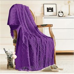 inhand Purple Knitted Throw Blanket for Couch and Bed, 50"x60"