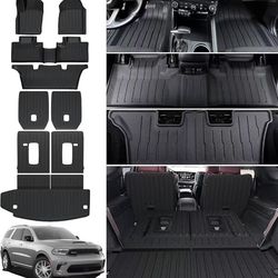 CARESA Cargo Liner Floor Mats 2nd 3rd Seat Back Covers Row for Dodge Durango 2016-2024 Accessories, All-Weather TPE Full Set Interior MAT Fit 2nd Row
