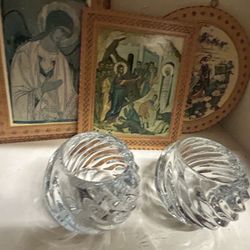 Lovely Set of 2 Glass Votive Tea Light Candle Holders