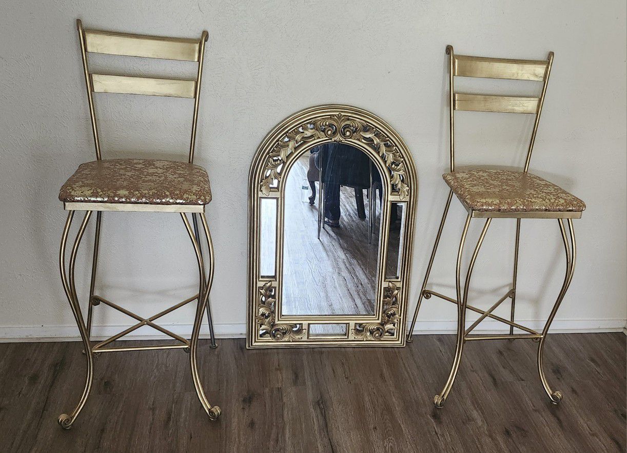 2 Heavy Duty Bar Chairs And Mirror Set
