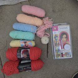 Crochet Set & Skeins of Yarn 