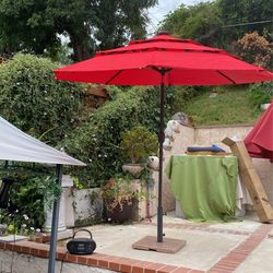 Red Led Solar Light 9 Ft 3 Tiers Umbrella 