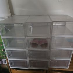 12 plastic shoe boxes(stackable)
