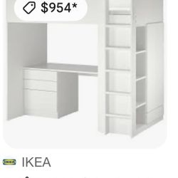 Twin IKEA Bed With Desk And Drawers