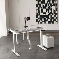 New- 50” x 26” Clear Glass Electric Standing Desk Adjustable Height