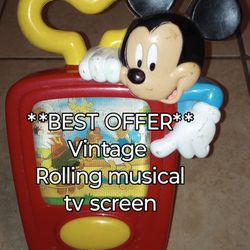 RARE Mickey Mouse Rolling, Musical Tv Screen Best Offer... Not Over $80.00 Like Others 