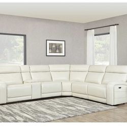 White leather sectional power recline
