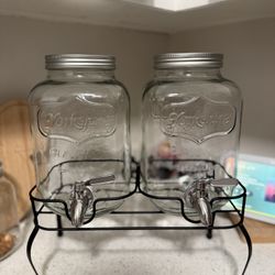 1-Gallon Drink Dispenser,Glass Water Dispenser with Tin Lid and Stainless steel faucet,Black Iron Frame,Mason Drink Dispenser for Parties, Picnics, Ba