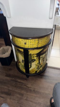 Asian Chinoiserie demi-lune cabinet