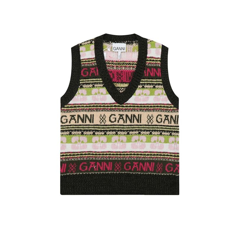 Garni V-Neck Multi-Color Pattern Sweater Knitted Vest