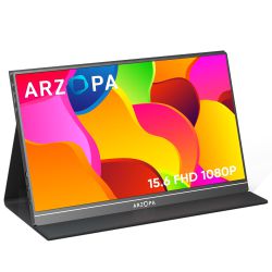 ARZOPA Portable Monitor, 15.6'' 1080P FHD Laptop Monitor USB C HDMI Computer Display HDR Eye Care External Screen Smart Cover