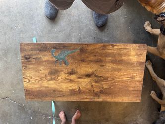 Rustic Wood Table Top with Dinosaur Inlay
