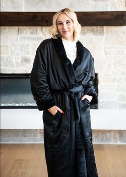 Satin Black Robe - Black , White, Rose
