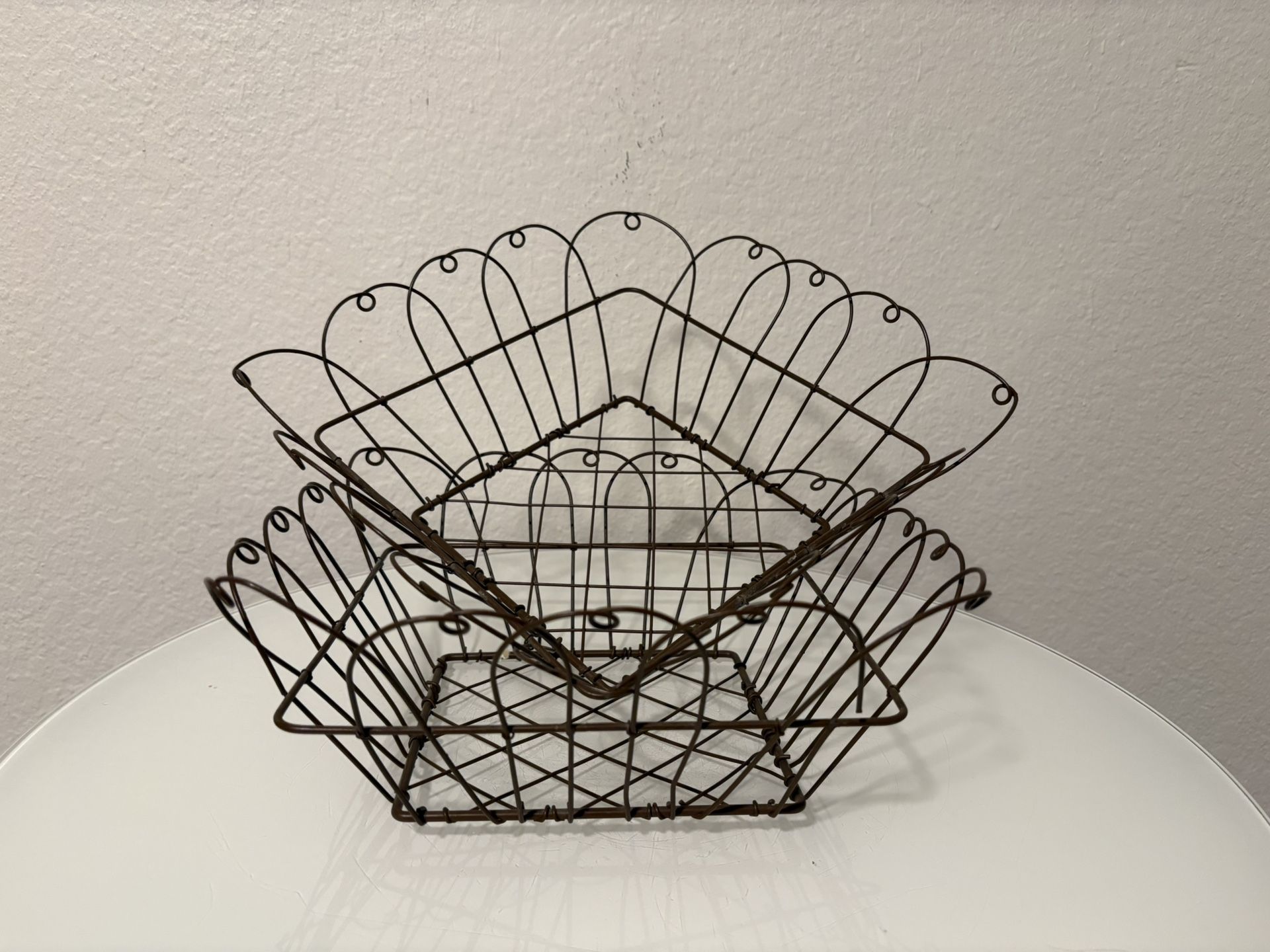 2 Vintage Brown Wire Baskets