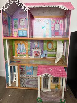 Large Wooden Dollhouse 3-Story Pink