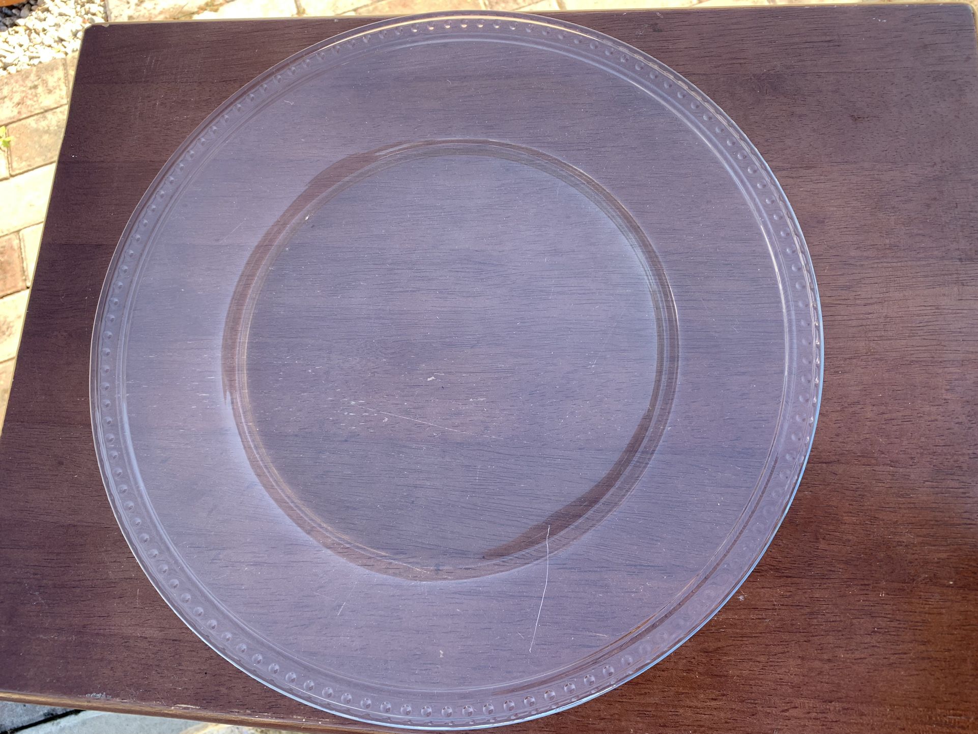 New 13 Inch Wide Heavy Glass Serving Dish/platter W/ Bead Accents